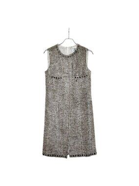 Chanel Coco Mark Sleeveless Dress Tweed Size 40 White Black Rayon